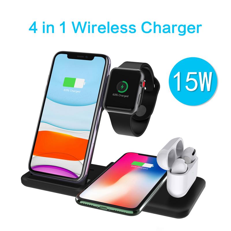 4 In 1 QI Fast Wireless Charger Dock For iPhone 11 For Apple Watch iWatch 1 2 3 4 5 For Airpods Charger